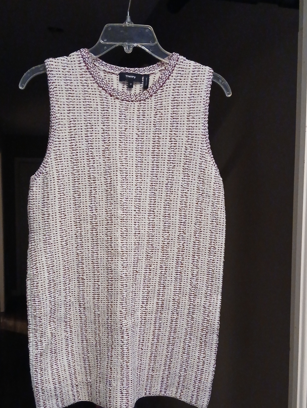 Theory Meenaly SP Speckle Boucle Knit Sweater Tank Ivory Multi M
